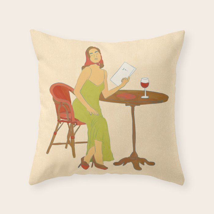 Woman at a Cafe in Rome Throw Pillow Gallery Image 1