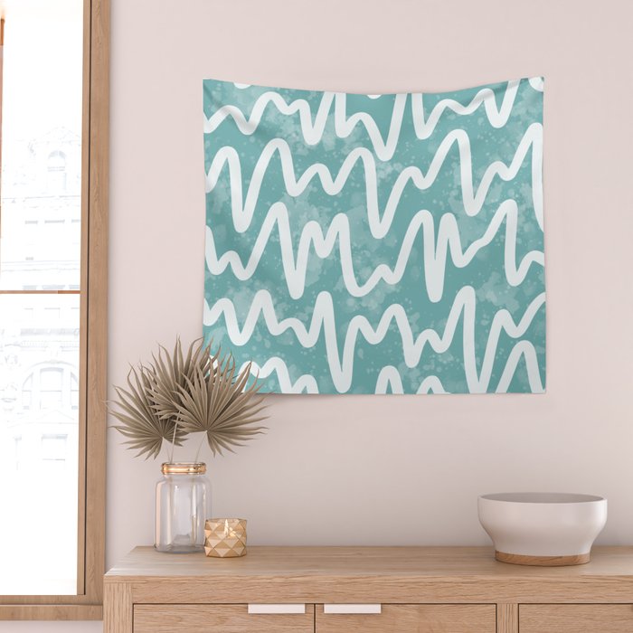 Squiggles . Turquoise Wall Tapestry Gallery Image 2