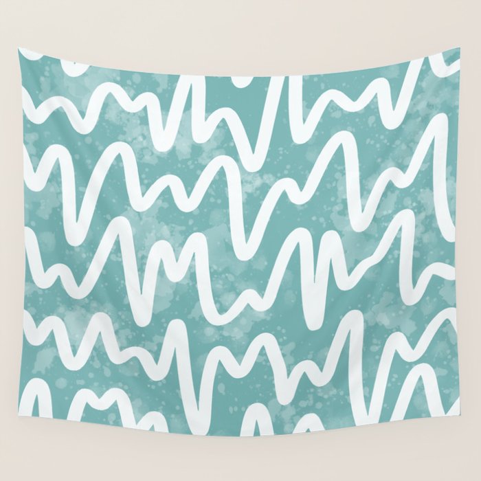 Squiggles . Turquoise Wall Tapestry Gallery Image 4