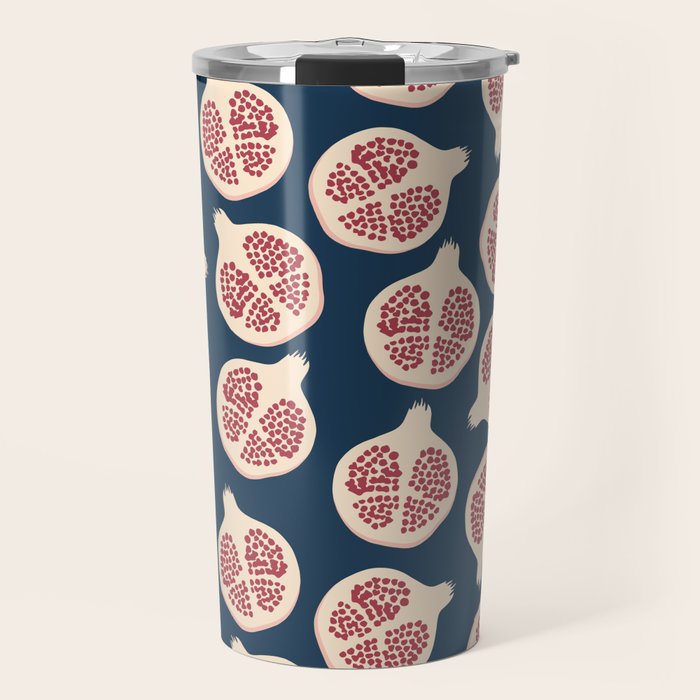 Pomegranate Fruit Navy Blue Travel Mug Gallery Image 1
