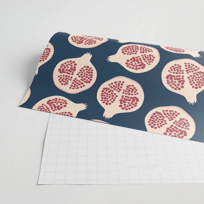 Pomegranate Fruit Navy Blue Wrapping Paper Gallery Image 2