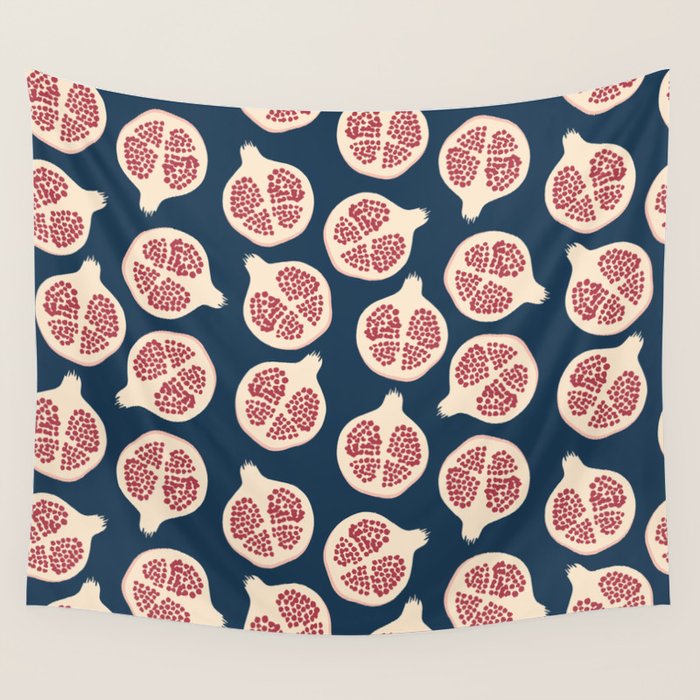 Pomegranate Fruit Navy Blue Wall Tapestry Gallery Image 4