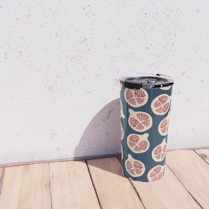 Pomegranate Fruit Navy Blue Travel Mug Gallery Image 4
