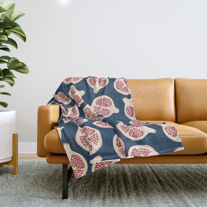 Pomegranate Fruit Navy Blue Throw Blanket Gallery Image 1