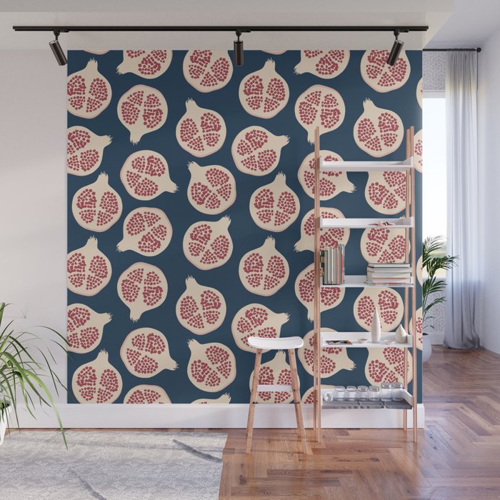 Pomegranate Fruit Navy Blue Wall Mural Gallery Image 1