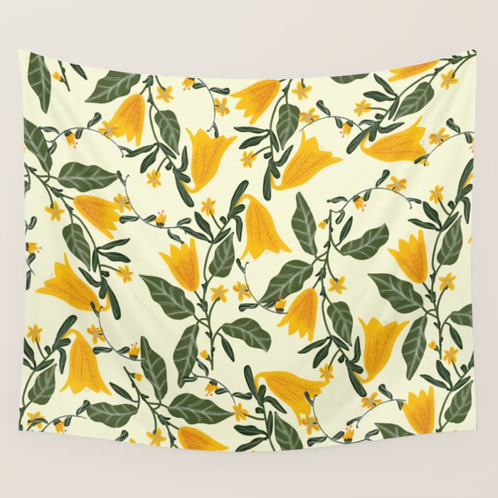 Yellow Bright Flower Pattern Wall Tapestry Gallery Image 1