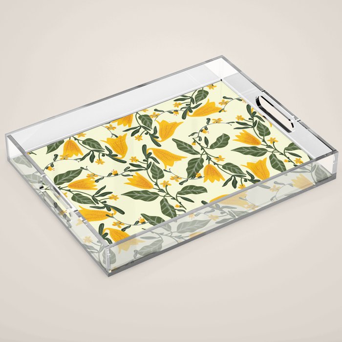 Yellow Bright Flower Pattern Acrylic Tray Gallery Image 1