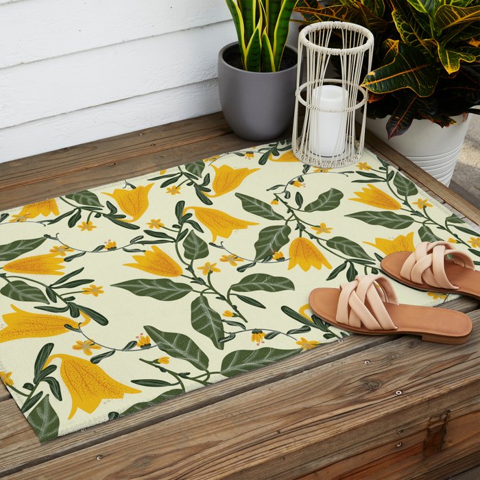 Yellow Bright Flower Pattern Outdoor Rug Gallery Image 2