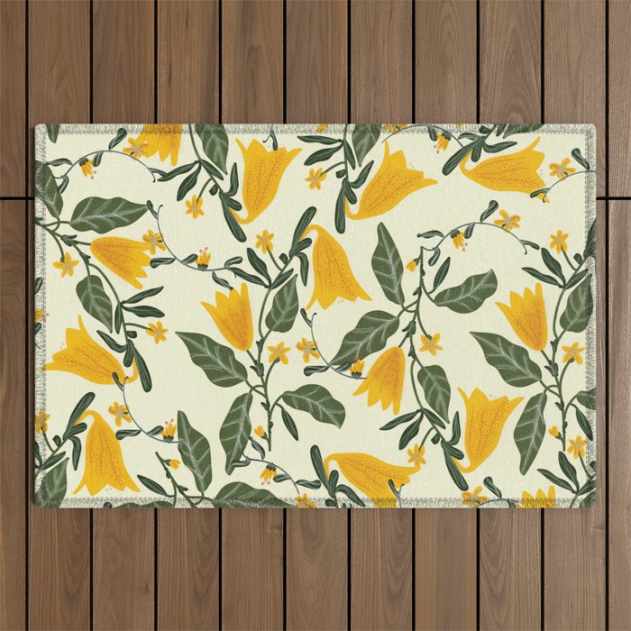 Yellow Bright Flower Pattern Outdoor Rug Gallery Image 1