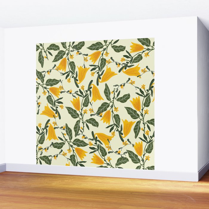 Yellow Bright Flower Pattern Wall Mural Gallery Image 2