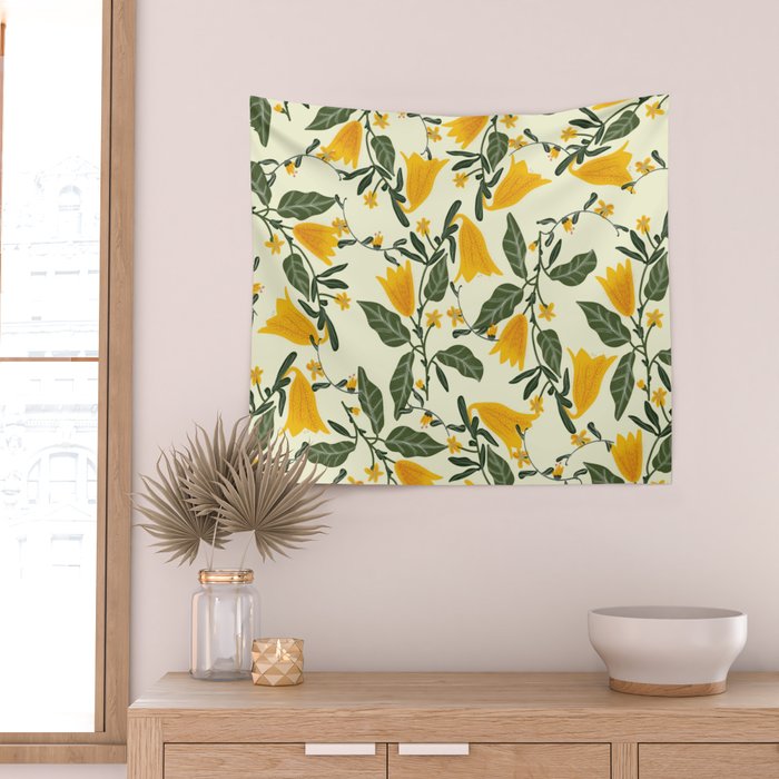 Yellow Bright Flower Pattern Wall Tapestry Gallery Image 2