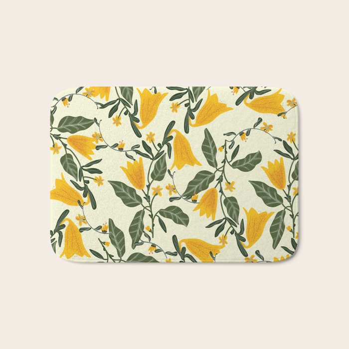 Yellow Bright Flower Pattern Bath Mat Gallery Image 1
