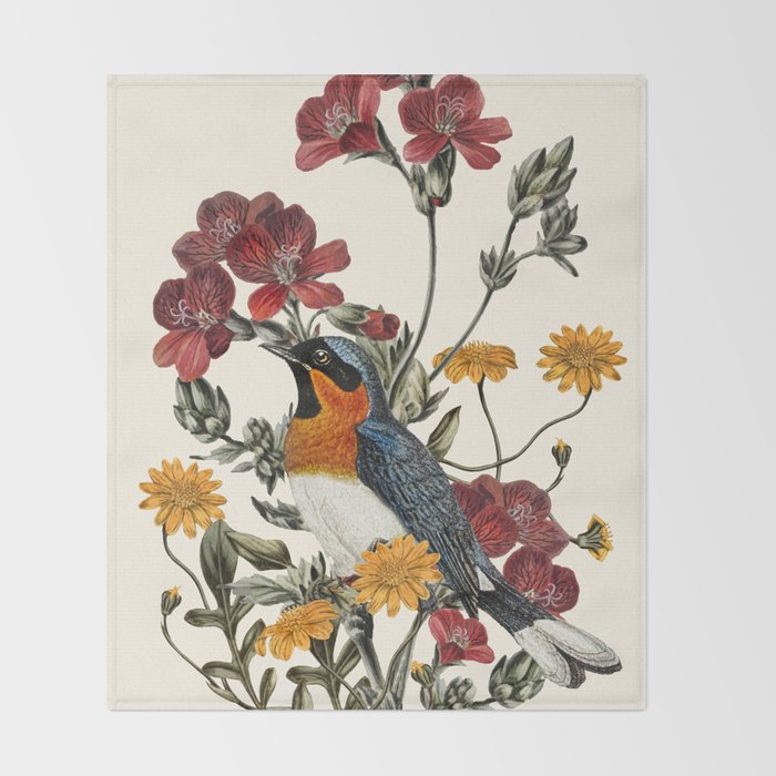 Little Bird and Flowers Throw Blanket Gallery Image 2