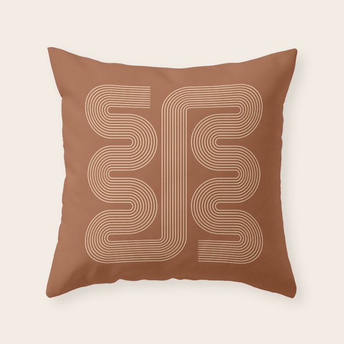 Geometric Lines in Terracotta and Beige 76 (Mid century Midern Rainbow Abstract) Throw Pillow Gallery Image 1
