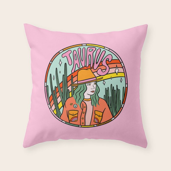 Taurus Cowgirl Throw Pillow Gallery Image 1