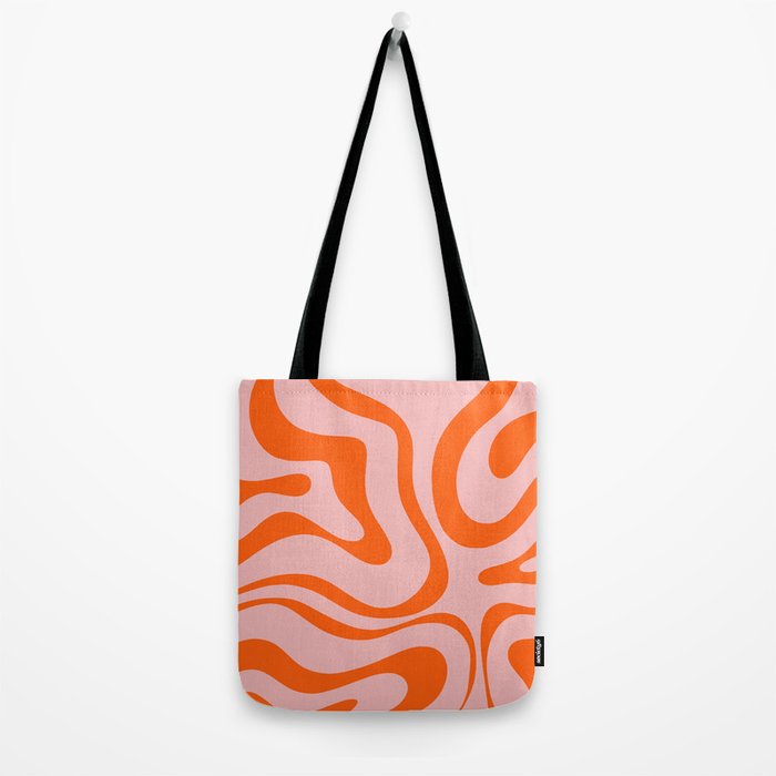 Modern Retro Liquid Swirl Pink and Orange Abstract Pattern Tote Bag Gallery Image 2