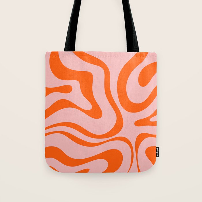 Modern Retro Liquid Swirl Pink and Orange Abstract Pattern Tote Bag Gallery Image 1