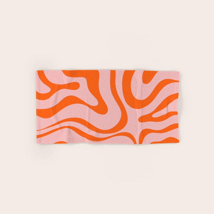 Modern Retro Liquid Swirl Pink and Orange Abstract Pattern Bath Towel Gallery Image 1