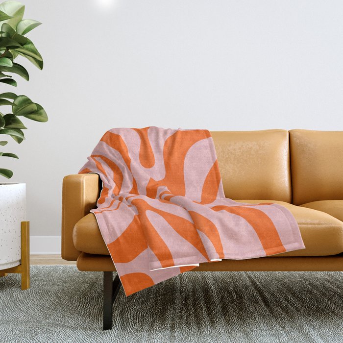 Modern Retro Liquid Swirl Pink and Orange Abstract Pattern Throw Blanket Gallery Image 1