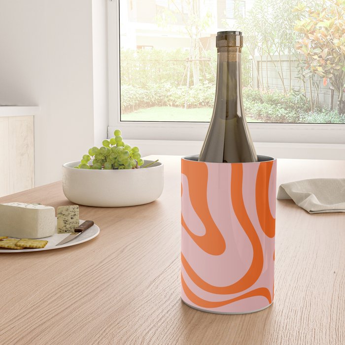 Modern Retro Liquid Swirl Pink and Orange Abstract Pattern Wine Chiller Gallery Image 4