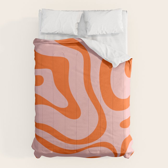 Modern Retro Liquid Swirl Pink and Orange Abstract Pattern Comforter Gallery Image 6