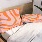 Modern Retro Liquid Swirl Pink and Orange Abstract Pattern Pillow Sham Gallery Image 2