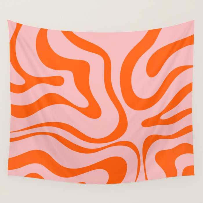 Modern Retro Liquid Swirl Pink and Orange Abstract Pattern Wall Tapestry Gallery Image 4