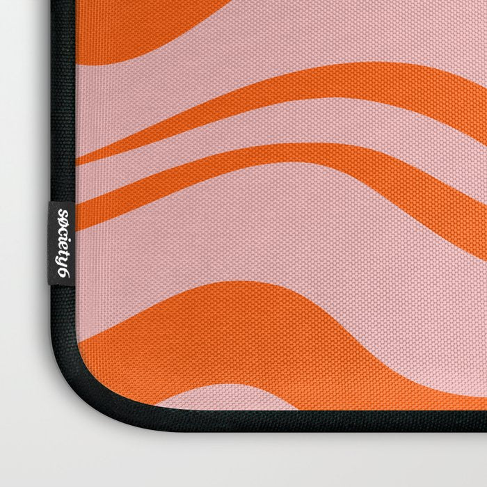 Modern Retro Liquid Swirl Pink and Orange Abstract Pattern Laptop Sleeve Gallery Image 3