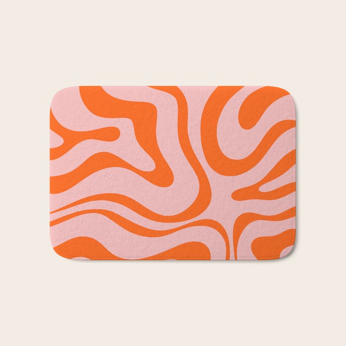 Modern Retro Liquid Swirl Pink and Orange Abstract Pattern Bath Mat Gallery Image 1