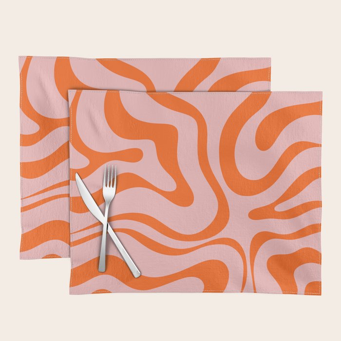 Modern Retro Liquid Swirl Pink and Orange Abstract Pattern Placemat Gallery Image 1