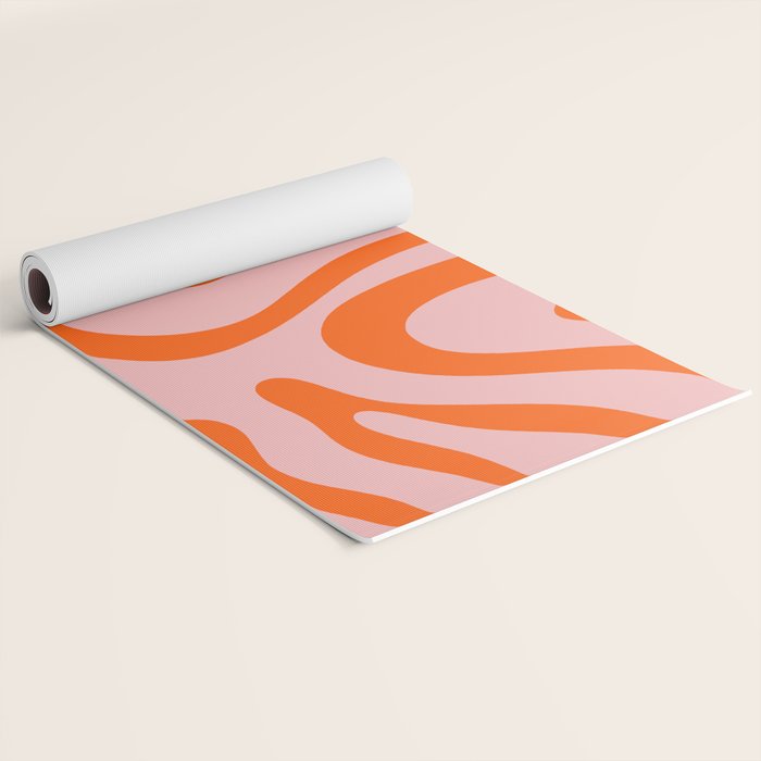Modern Retro Liquid Swirl Pink and Orange Abstract Pattern Yoga Mat Gallery Image 2
