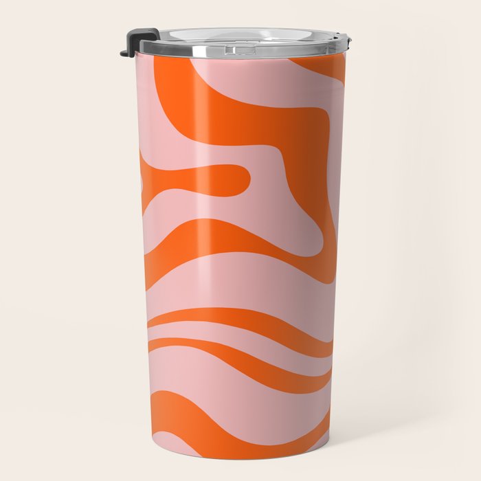 Modern Retro Liquid Swirl Pink and Orange Abstract Pattern Travel Mug Gallery Image 3
