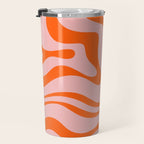 Modern Retro Liquid Swirl Pink and Orange Abstract Pattern Travel Mug Gallery Image 3
