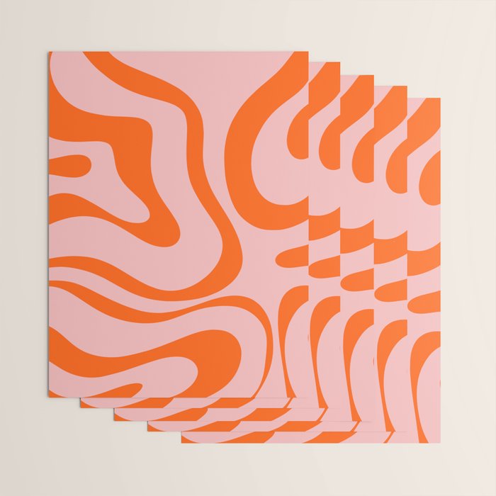 Modern Retro Liquid Swirl Pink and Orange Abstract Pattern Wrapping Paper Gallery Image 3