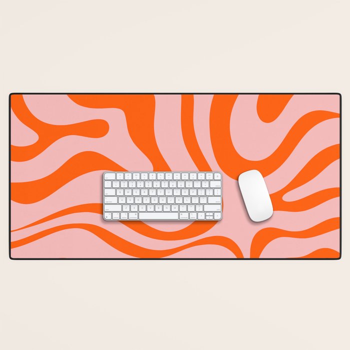 Modern Retro Liquid Swirl Pink and Orange Abstract Pattern Desk Mat Gallery Image 1