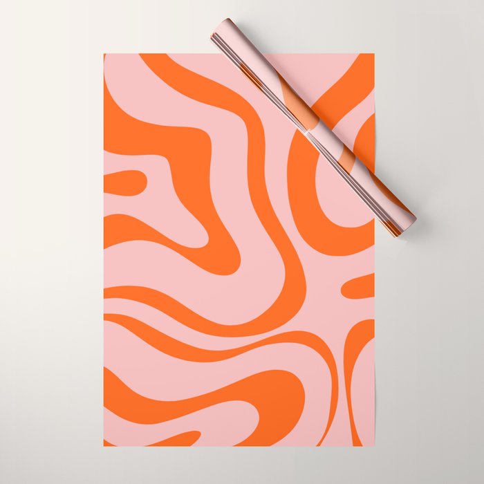 Modern Retro Liquid Swirl Pink and Orange Abstract Pattern Wrapping Paper Gallery Image 1