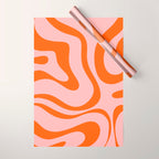 Modern Retro Liquid Swirl Pink and Orange Abstract Pattern Wrapping Paper Gallery Image 1