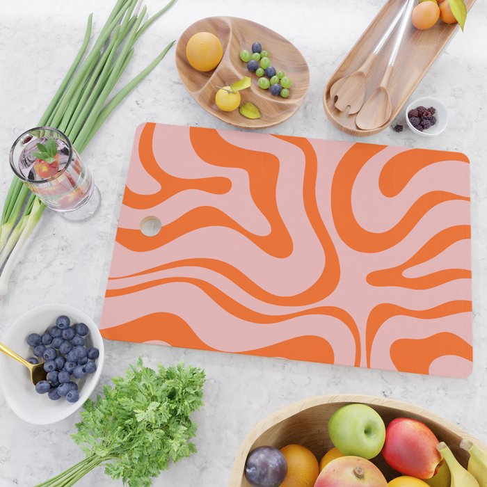 Modern Retro Liquid Swirl Pink and Orange Abstract Pattern Cutting Board Gallery Image 2