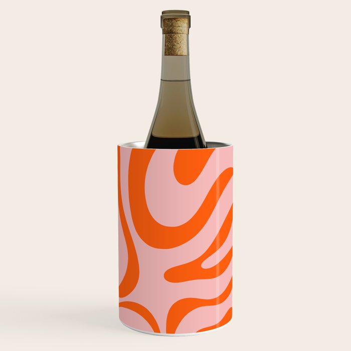 Modern Retro Liquid Swirl Pink and Orange Abstract Pattern Wine Chiller Gallery Image 3