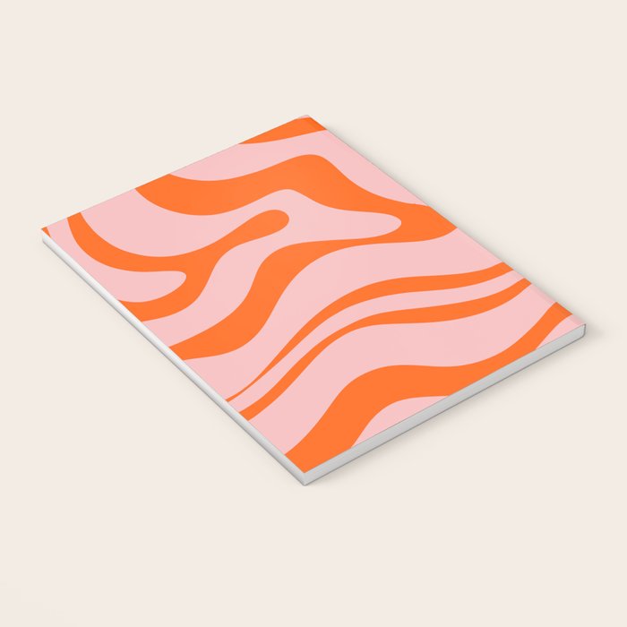 Modern Retro Liquid Swirl Pink and Orange Abstract Pattern Notebook Gallery Image 3
