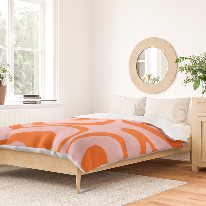 Modern Retro Liquid Swirl Pink and Orange Abstract Pattern Duvet Cover Gallery Image 2
