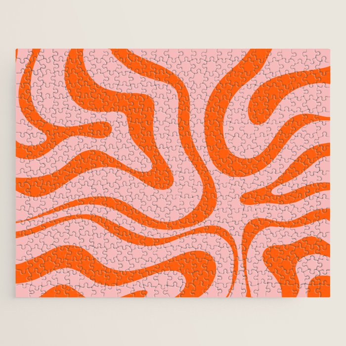 Modern Retro Liquid Swirl Pink and Orange Abstract Pattern Jigsaw Puzzle Gallery Image 1