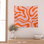 Modern Retro Liquid Swirl Pink and Orange Abstract Pattern Wall Tapestry Gallery Image 2