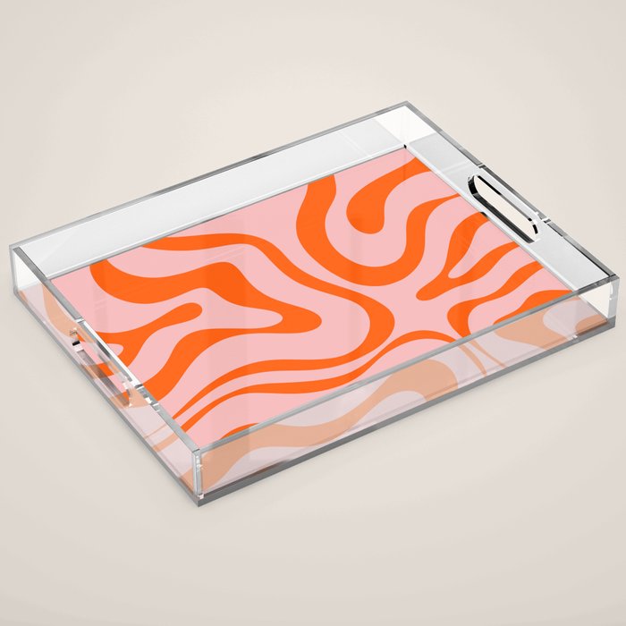 Modern Retro Liquid Swirl Pink and Orange Abstract Pattern Acrylic Tray Gallery Image 1