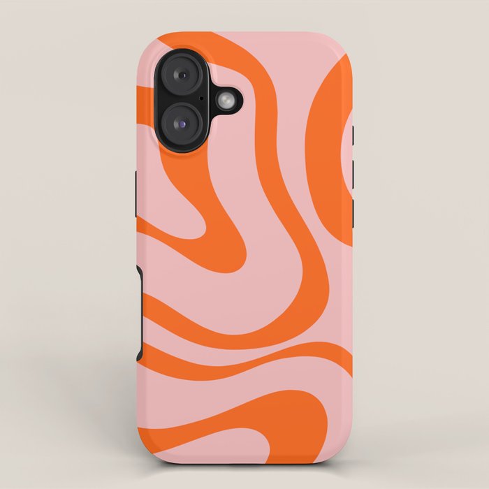 Modern Retro Liquid Swirl Pink and Orange Abstract Pattern iPhone Case Gallery Image 1