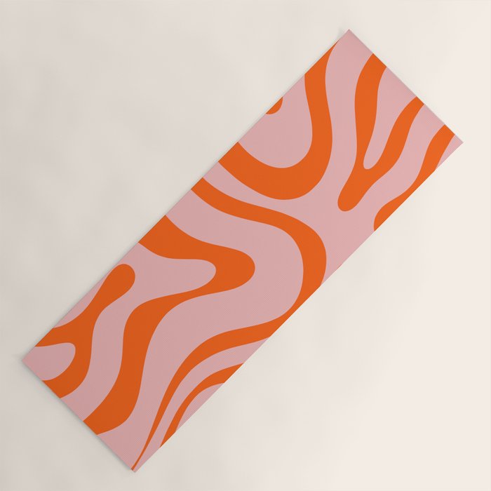 Modern Retro Liquid Swirl Pink and Orange Abstract Pattern Yoga Mat Gallery Image 1