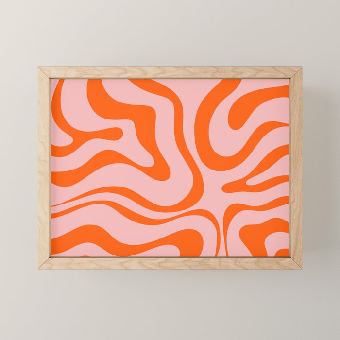 Modern Retro Liquid Swirl Pink and Orange Abstract Pattern Mini Art Print Gallery Image 1