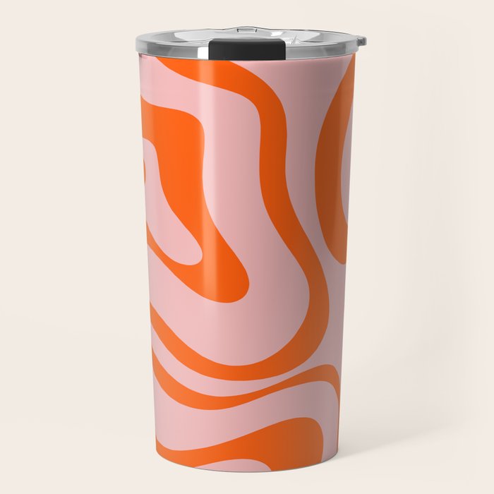 Modern Retro Liquid Swirl Pink and Orange Abstract Pattern Travel Mug Gallery Image 1