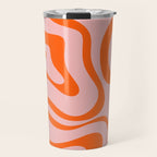 Modern Retro Liquid Swirl Pink and Orange Abstract Pattern Travel Mug Gallery Image 1