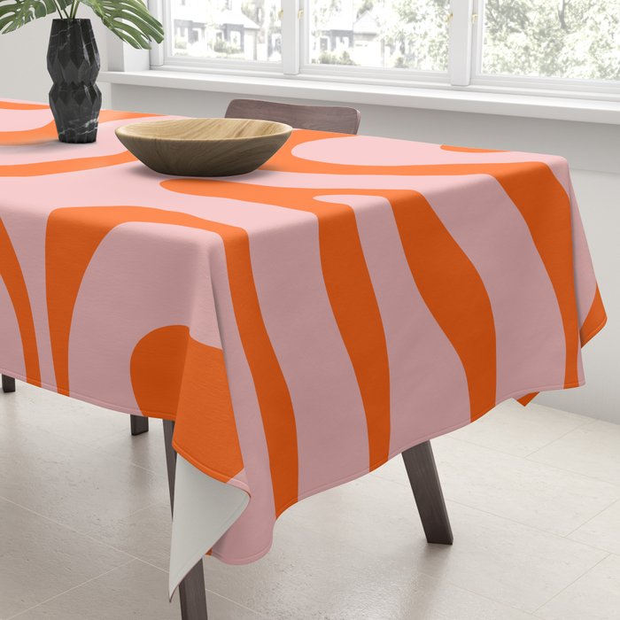 Modern Retro Liquid Swirl Pink and Orange Abstract Pattern Tablecloth Gallery Image 3